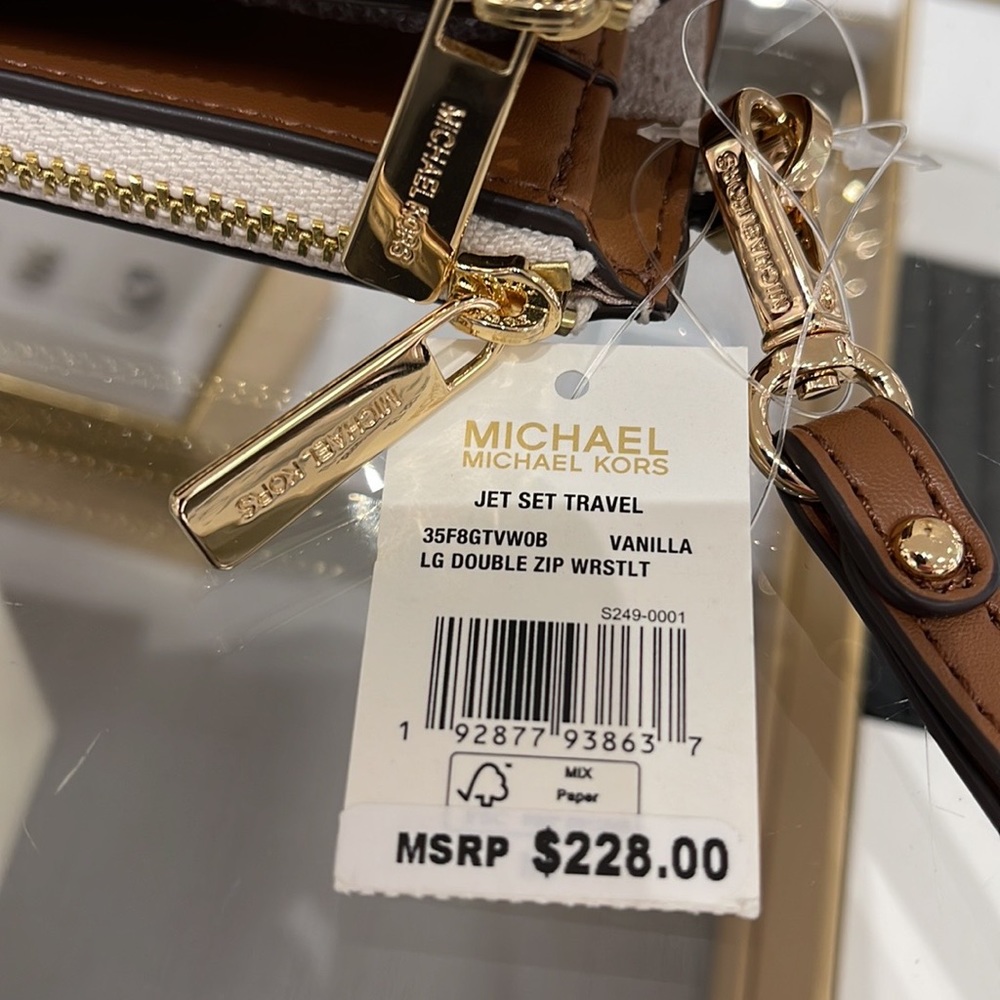Michael Kors Jet Set Travel Large Double-Zip Wristlet-Wallet-PhoneHolder Vanilla - Picture 4 of 16